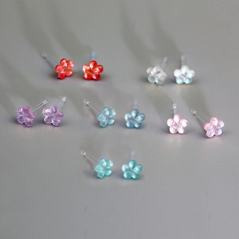 12pcs Small Flower Resin Earring Set with Plastic Ear Needles